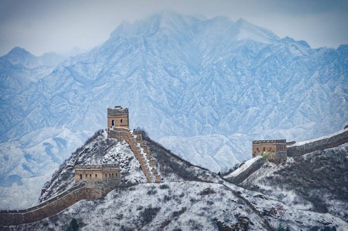 Bashang grassland and Jinshanling great wall in winter