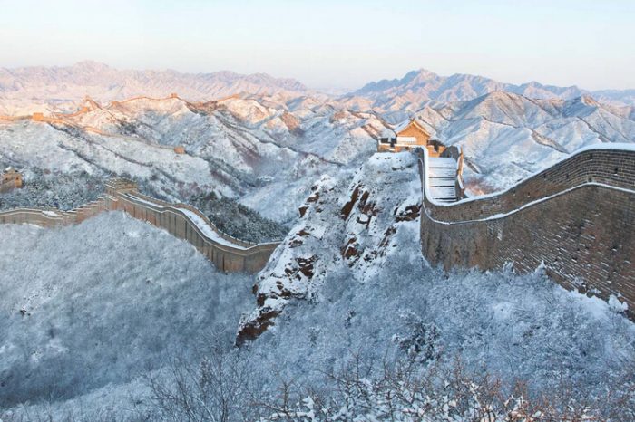Winter scenery of Great wall, Bashang grassland and locomotive